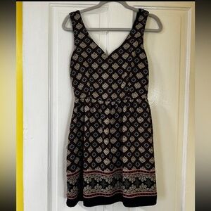 One Clothing Geometric Boho Cinched Waist Mini Dress: Medium